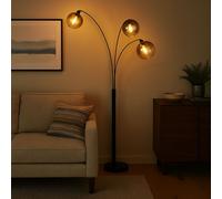 Lampada Da Terra Design 3 Fiamme Vetro Sfera Fumè [EEK: Inaditato]