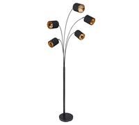 Lampada da terra design 5 fiamme paralumi in tessuto lampada da terra girevole oro nero, interruttore a pedale, 5x E14 max 40 watt, LxPxH 74x70x204cm, soggiorno camera da letto
