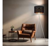 Lampada Da Terra E27 3-Piedi Nichel Opaco Tessuto Nero Oro [EEK: Non valutato]