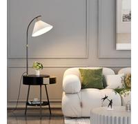 Lampada da terra elegante e di lusso con cassetto, testa orientabile a 180°, lampada verticale, paralume in tessuto plissettato, lampada da tavolo, lampade alte in legno, lampade da comodino per inter