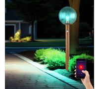 Lampada Da Terra Esterno Smart RGB LED In Finto Legno Con Sensore Di Movimento