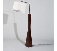 Lampada da terra in legno di mango con paralume in cotone e lino color crema alt. 172 cm