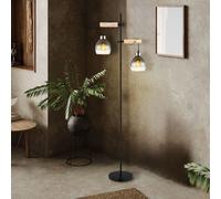 Piantana Lampada da Soggiorno Vetro Fumé Legno Altezza Regolabile LED 168 CM [EEK: E]