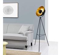 Lampada da Terra in Metallo in Stile Treppiedi con Paralume Girevole Illuminazione Faro E27 60W Piantana a Terra - Nero
