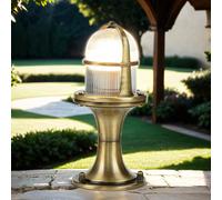 Lampada Da Terra In Ottone Con Vetro Rigato IP54 E27 25 Cm Piccola Giardino