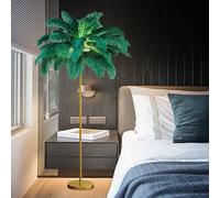 Lampada da terra /in piuma di struzzo naturale piantana per arredamento camera letto ragazza, luce terra con finitura oro, luce d'atmosfera 3 temperature colore con interruttore pedale (verde )