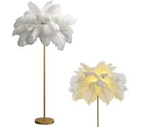 Lampada da terra /in piuma di struzzo naturale piantana per arredamento camera letto ragazza, luce terra con finitura oro, luce d'atmosfera 3 temperature colore con interruttore pedale (Bianco )