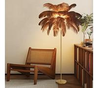 Lampada da terra /in piuma di struzzo naturale piantana per arredamento camera letto ragazza, luce terra con finitura oro, luce d'atmosfera 3 temperature colore con interruttore pedale (Marrone )
