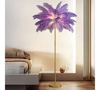 Lampada da terra /in piuma di struzzo naturale piantana per arredamento camera letto ragazza, luce terra con finitura oro, luce d'atmosfera 3 temperature colore con interruttore pedale (Viola )