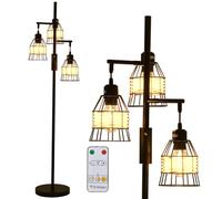 Lampada da terra in rattan a 3 luci, altezza 152,4 cm, design con albero industriale con 3 lampadine a LED da 4 W, lampada rustica per soggiorno, camera da letto, ufficio, arredamento