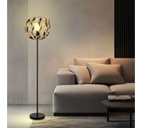 Lampada Da Terra Lampada Da Soggiorno Nera Oro Foglie Cristalli LED H 157Cm [EEK: E]