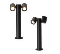 Lampada da Terra lampione palo paletto Doppio Attacco 2xGU10 Design Moderno con Due Paralumi Orientabili Altezza 44CM Grigio Alluminio IP44 Esterno