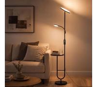 Lampada da Terra LED con Ripiano, 36W+7W Dimmerabile con Telecomando, Testa Girevole a 350°, 2700K-6500K, Lampada Moderna Nera per Soggiorno, Salotto e Ufficio AVEN MF18