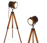 Lampada da Terra Legno Salotto Treppiede Vintage - Piantana Lampada di Sale Camera Letto Moderna Design Nautico - Altezza Regolabile Faretto Lampade da Lettura in Piedi per Divani da Soggiorno Ufficio