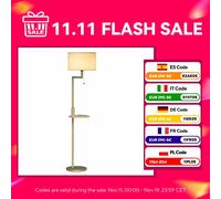 Lampada da terra moderna Homcom con ripiano, lampada da lettura da terra da 40 W con paralume in lino sintetico staccabile, porta USB