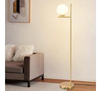Lampada da terra moderna per soggiorno - lampada da terra industriale dorata con interruttore a pedale, design in metallo, realizzata in vetro bianco, lampada da terra vintage E27, cavo 2M per camera 