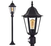 Lampada da terra per esterni Hongkong, rilevatore di movimento, stile antico, in fusione di alluminio nero opaco, lastre di vetro, luce di percorso 122cm, lampada da giardino,E27,IP44, senza lampadina