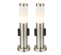 Lampada da terra per esterni Lampada da giardino con 2 prese Lampada da giardino in acciaio inox Paletto luminoso Argento, E27, PxA 8 x 45 cm, set da 2