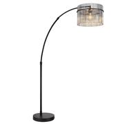 Lampada da terra regolabile in altezza lampada ad arco aste in vetro fumo lampada da terra ad arco nero, interruttore a pedale, attacco E27, H max. 185 cm