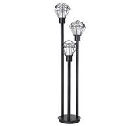 Lampada da terra, segnapasso, lampada da terra per esterni, lampada da terra griglia retrò, 3 fiamme, metallo acciaio inossidabile nero, plastica trasparente, 3x E27, LxH 44x2x170 cm