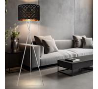 Lampada Da Terra Stativleuchte E27 Tessuto Nero Oro Nichel Opaco 3-Piedi [EEK: Non valutato]