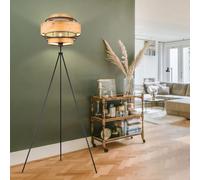 Lampada Da Terra Stativo 3 Piedi Rete Metallica Aspetto Legno Altezza 150Cm