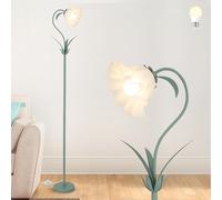 Lampada da Terra Verde Soggiorno, Lampada da Terra con Paralume a Fiore e Lampad
