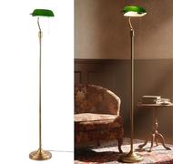 Lampada da terra vintage Banker con paralume verde regolabile e base in ottone anticato, attacco E27. Stile retrò. Lampada da terra da lettura per ufficio, studio, soggiorno o camera da letto.