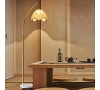 Lampada da terra Wabi-sabi in lino, base in marmo, 63", lampada da terra ad arco in bambù e ferro, con E26, dimmerabile, lampada alta in tessuto per soggiorno, camera da letto, sala lettura, zona diva