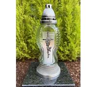 Lampada da tomba con croce, colore argento, candela funerale, senza base, candela inclusa