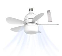 Lampada da ventilatore a portalampada - Ventilatore da soffitto a LED piccola lampada elettrica | ventilatore da soffitto a 4 velocità con luce LED, ventilatore a lampadina con 3 modalità