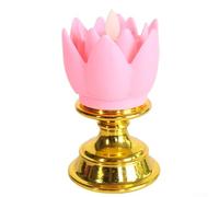 Lampada decorativa a LED a forma di loto con base dorata che simula il lume di candela per meditazione, riflessione e miglioramento dell'atmosfera domestica con fascino spirituale simbolico (pesca)