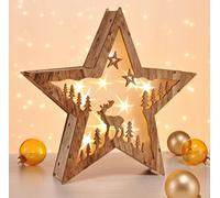 Lampada decorativa a LED a forma di stella o abete, design 3D, in vero legno