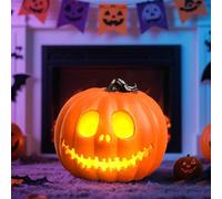 Lampada decorativa a LED per Halloween, decorazione autunnale, zucca, lanterna decorativa con viso in plastica, candele a LED, statuette per Halloween, decorazione per il giorno del Ringraziamento