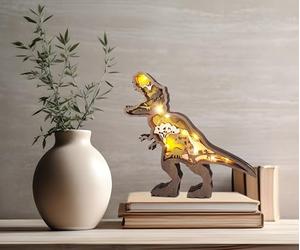 Lampada Decorativa Led Luce Notturna In Legno 3D a Forma Di Animale T-Rex | Soprammobile Comodino Libreria Scrivania Bambini Camera Da Letto | Idea Regalo Originale Casa Compleanno Natale (T-Rex)