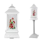 Lampada decorativa natalizia - lanterna bianca con BABBO NATALE, luce e neve cadente