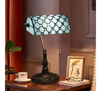 Lampada della lampada da banchiere in stile Tiffany lampada da tavolo venata in vetro da 10 pollici lampada da scrivania vintage per la lettura del regalo fatto a mano, regalo a sorpresa blu, blu