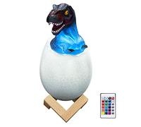 Lampada di dinosauro -USB ricaricabile luce notturna bambini, 16 colori lampada dinosauro 3D con 4 modalità e base in legno, uovo di dinosauro giocattolo regali per bambini