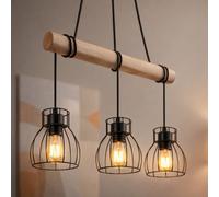 Lampada In Legno Sospesa Regolabile In Altezza Metallo Nero E27 H 140Cm [EEK: Non valutato]