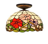 Lampada di Vetro A Soffitto in Vetro A Soffitto in Stile Tiffany, Tricolore da 12 Pollici Petunia Vintage for Living Sala da Pranzo Corridoio Camera da Letto