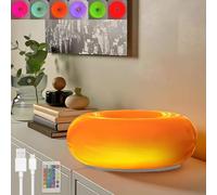 Lampada Donut LED Ricaricabile USB in vetro con controllo touch, lampada da tavolo Donut arancione con telecomando 3 temperature di colore + RGB dimmerabile, lampada da comodino a batteria,Arancia