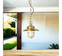 Lampada Esterni Ottone IP54 Ø23cm Vetro Schermo Maritim Pendelleuchte Balcone