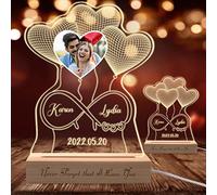 Lampada fotografica personalizzata con illusione 3D con testo del nome Immagine personalizzata Luce notturna con base in legno Lampada con nome LED in acrilico personalizzato a forma di cuore