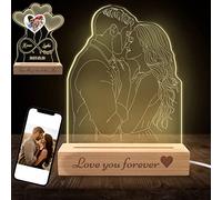 Lampada fotografica personalizzata con illusione di ritratto 3D Luce notturna con placca incisa con immagine personalizzata con base in legno Lampada personalizzata a LED in acrilico con foto regalo