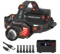 Lampada frontale a LED ricaricabile, 3000 lumen, alimentazione a batteria, 9 modalità, batteria lunga 72 ore, sensore di movimento, luce rossa, impermeabile IP67, faro regolabile a 90° per casco