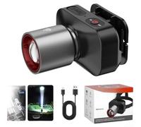 Lampada frontale a LED ricaricabile con display digitale e zoom regolabile per attività all'aria aperta da 800 mAh, batteria di tipo C di ricarica (A)