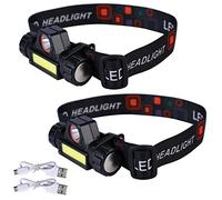 Lampada frontale a LED, ricaricabile, da campeggio, 2 pezzi, lampada frontale COB con 5 modalità di luce, torcia frontale, pesca, corsa, USB, leggera, per emergenza, jogging, escursionismo
