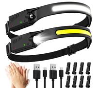 Lampada Frontale LED,2 Pezzi Di Super Luminosa 350 Lumen Torcia Frontale con Sensore Intelligente,USB Ricaricabile IPX4 Impermeabile Regolabile con 5 Modalità LED Lampada Frontale,Per Campeggio,Corsa