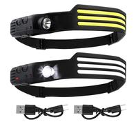 Lampada Frontale LED Ricaricabile, 2 Pezzi Super Luminosa 800 Lumen Torcia Frontale con Sensore Movimento, 230°Angolo Ampio, IPX4 Impermeabile, 3*LED Bianca Torcia Frontale per Campeggio, Corsa, Pesca