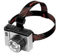 Lampada frontale ricaricabile per modalità luce bianca rossa gialla blu intelligente zoom sensore di movimento portata 200 m display LCD batteria da 3600 mAh per campeggio, pesca, escursionismo, Silv